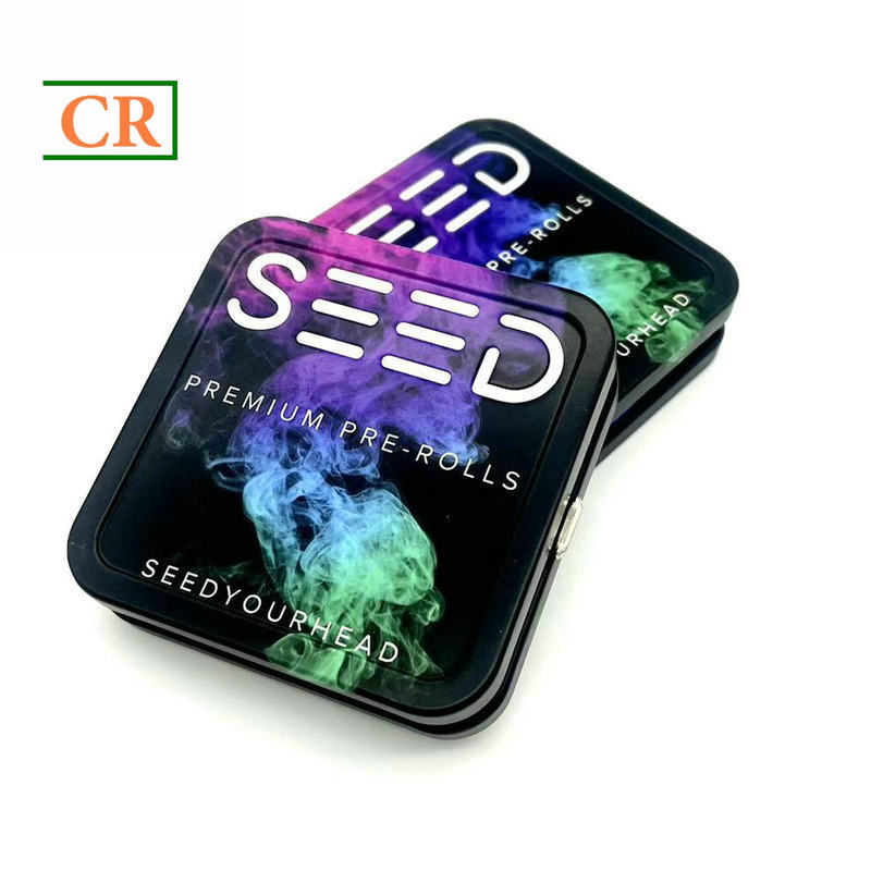 Square Child Resistant Tin with Metal Button 2.95×2.95 Inches